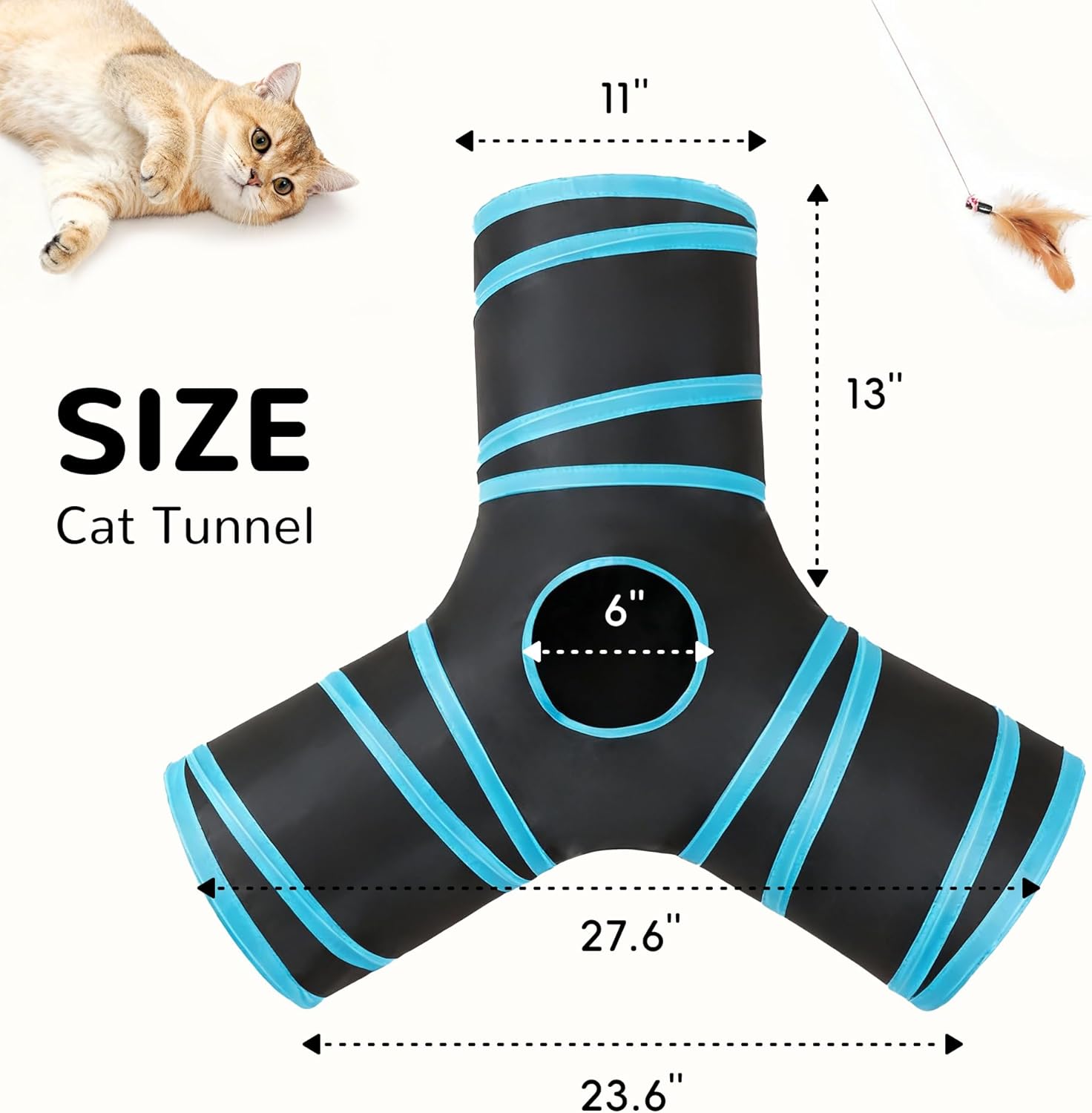 empcore Pet Cat Tunnel Tube Cat Toys 3 Way Collapsible, Tunnels for Indoor Cats，Kitty Bored Peek Hole Toy Ball Cat, Puppy, Kitty, Kitten