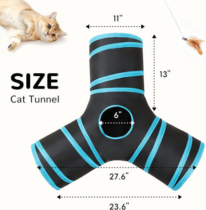 empcore Pet Cat Tunnel Tube Cat Toys 3 Way Collapsible, Tunnels for Indoor Cats，Kitty Bored Peek Hole Toy Ball Cat, Puppy, Kitty, Kitten