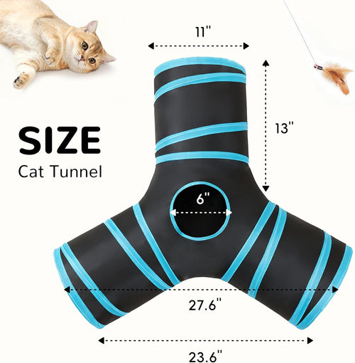 empcore Pet Cat Tunnel Tube Cat Toys 3 Way Collapsible, Tunnels for Indoor Cats，Kitty Bored Peek Hole Toy Ball Cat, Puppy, Kitty, Kitten