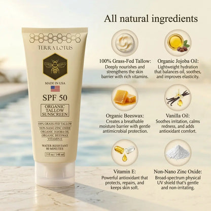 Organic Tallow Sunscreen - Natural Mineral Sunscreen SPF 50