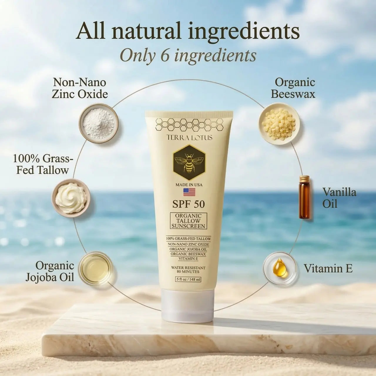 Organic Tallow Sunscreen - Natural Mineral Sunscreen SPF 50