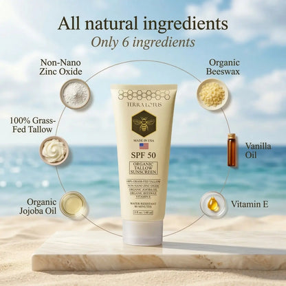 Organic Tallow Sunscreen - Natural Mineral Sunscreen SPF 50