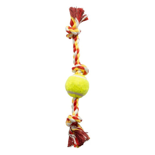 Mammoth Flossy Chews Cottonblend 3 Knot Tug Rope Dog Toy with Mini Tennis Ball